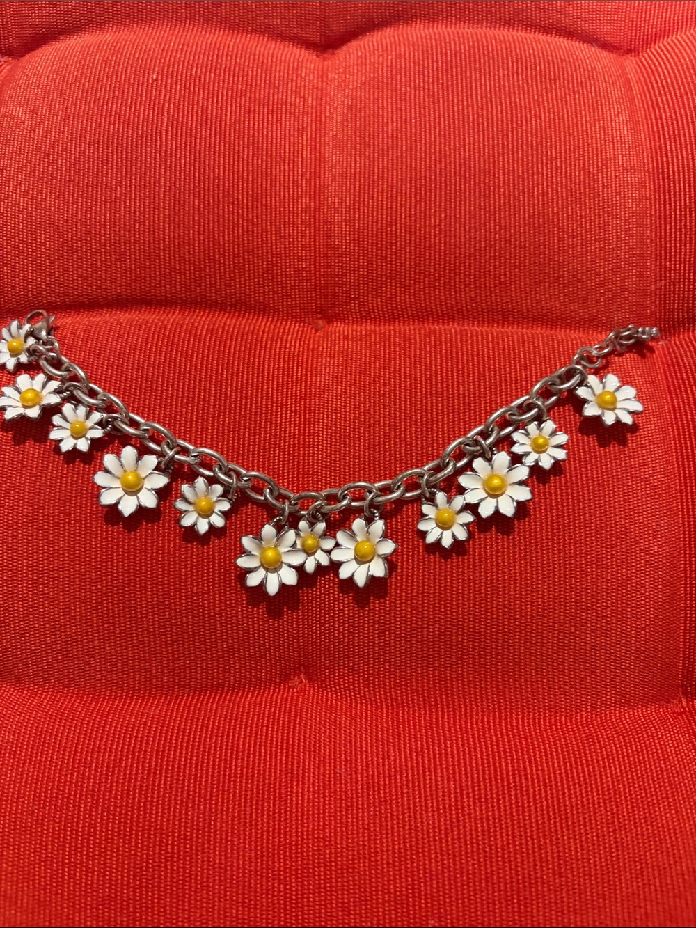 Brighton Daisy Charm Silver-Tone Bracelet with White & Yellow Enamel Flowers